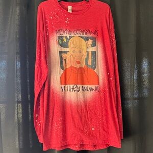 Red Christmas Home Alone Graphic Long Sleeve Tee